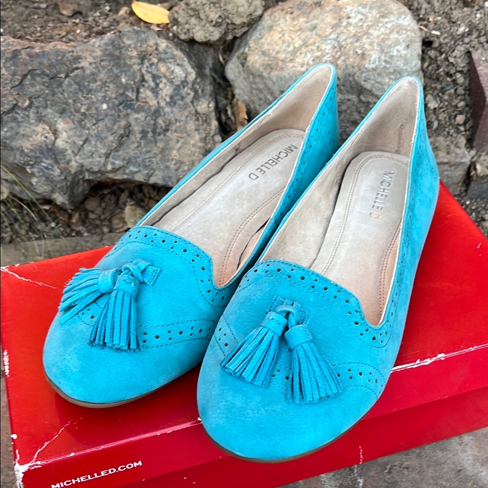 Michelle D Blue Suede Tassel Flats